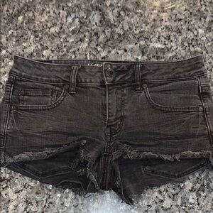 American Eagle Outfitters Black Jean Shorts Distressed Frayed Hem